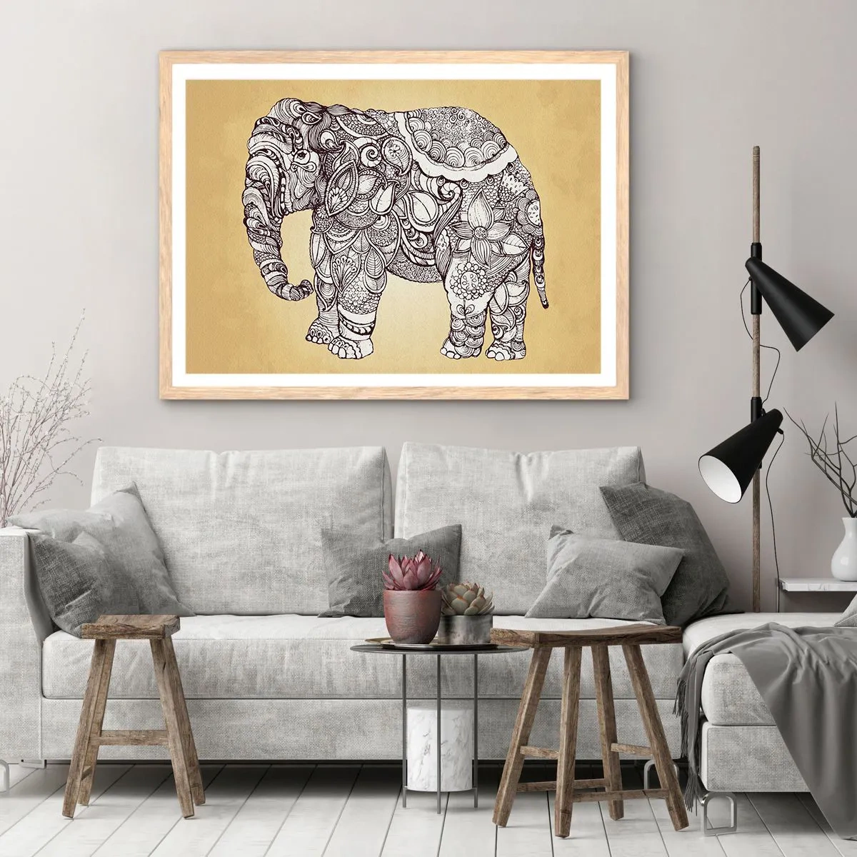 Poster in cornice rovere chiaro - L'elefante nascosto - 100x70 cm