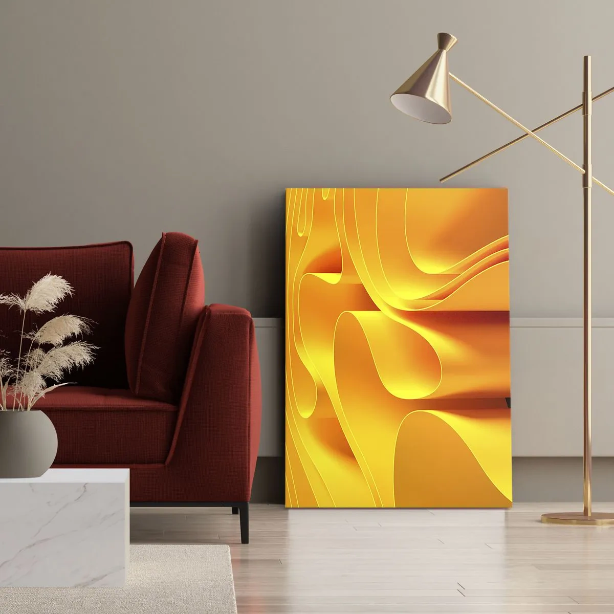 Quadro su tela - Stampe su Tela - Onde astratte gialle che ricordano i raggi del sole - 50x70cm - Come onde di sole - Decorazione murale moderna per soggiorno e camera da letto ARTTOR