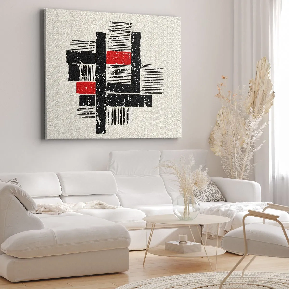 Quadro su tela - Stampe su Tela - Composizione geometrica astratta in nero e rosso - 100x70cm - Rosso e nero - Decorazione murale moderna per soggiorno e camera da letto ARTTOR