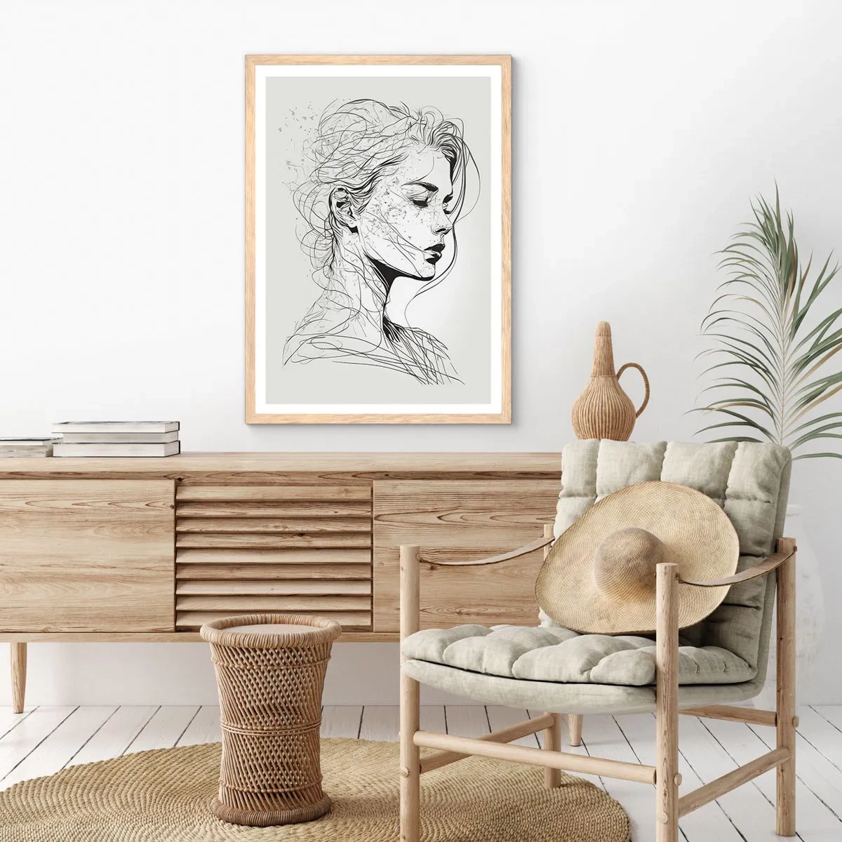 Poster in cornice rovere chiaro - Ritratto pensieroso - 70x100 cm