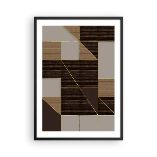 Poster in cornice nera - Composizione geometrica nei toni del marrone e dell'oro - 50x70cm - Mosaico di marrone e oro - Decorazione murale moderna per soggiorno e camera da letto ARTTOR