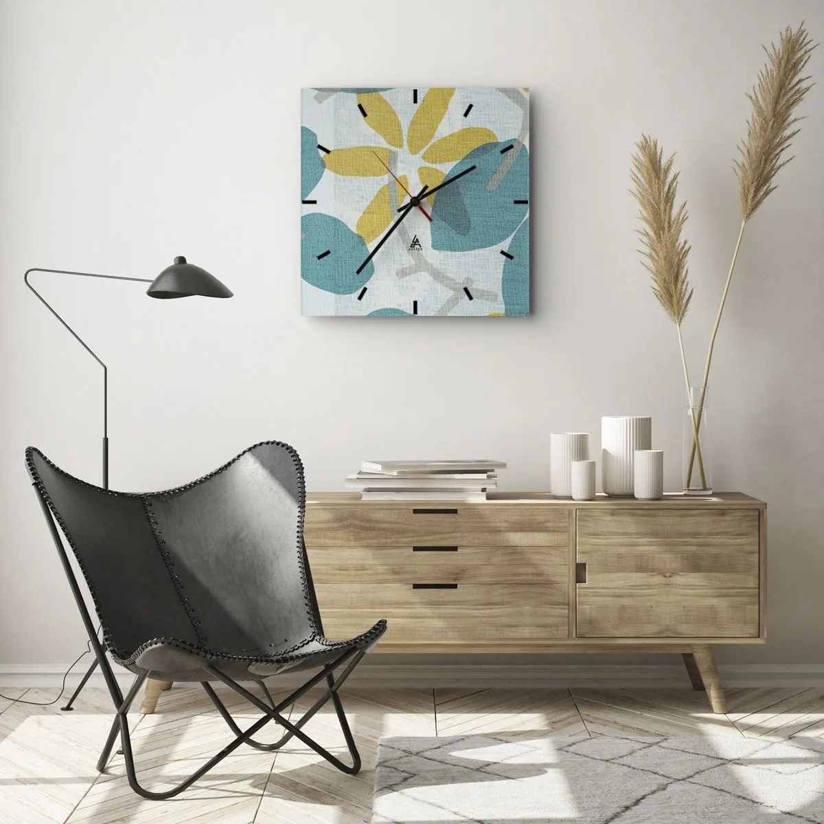 Orologio da parete - Orologio in Vetro - Tra le foglie azzurre - 40x40 cm