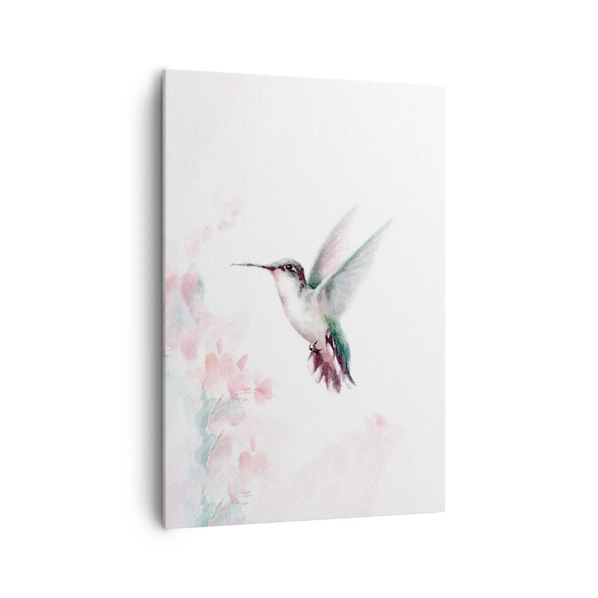 Quadro su tela - Stampe su Tela - Un colibrì dai delicati colori pastello su uno sfondo di fiori - 70x100cm - Battito immobile - Decorazione murale moderna per soggiorno e camera da letto ARTTOR