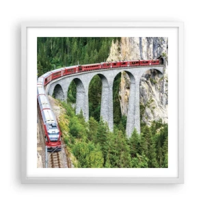 Poster in cornice bianca - Il treno tra i monti - 50x50 cm