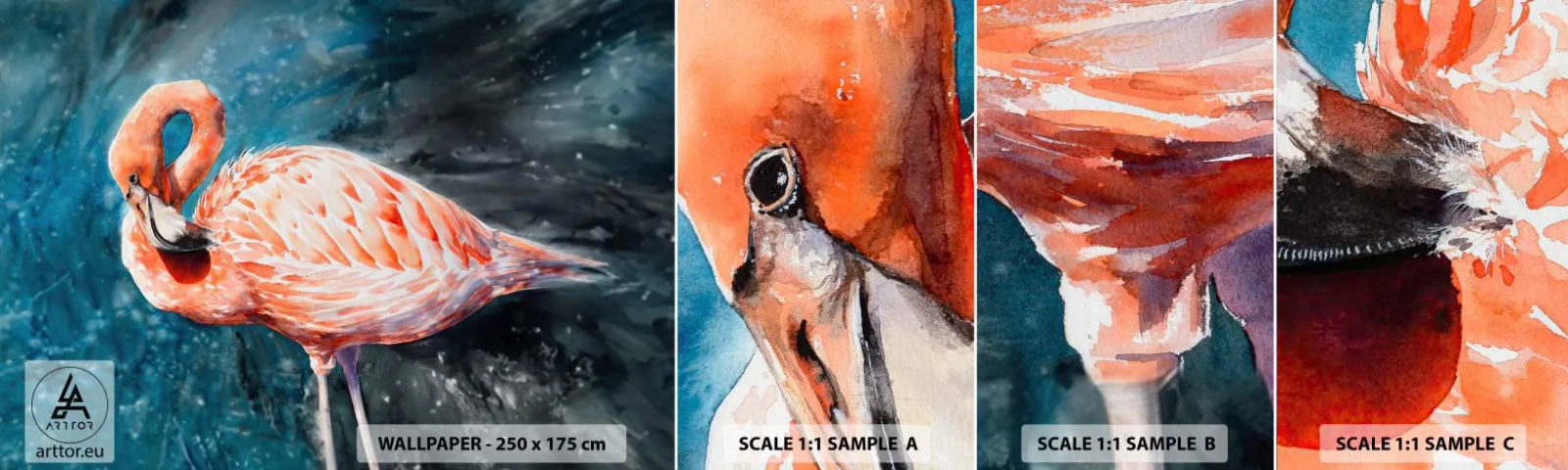 Campione Di Fotomurale Standard Eco - Naturalmente decorativo - Fenicottero, Uccello, Natura - 100x30 cm