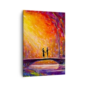 Quadro su tela - Stampe su Tela - Coppia romantica su un ponte nella foresta autunnale - 50x70cm - Anche il cielo li ama - Decorazione murale moderna per soggiorno e camera da letto ARTTOR