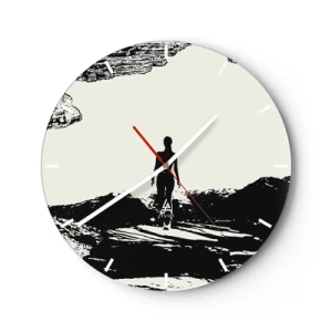 Orologio da parete - Orologio in Vetro - Silhouette in bianco e nero di una donna contro un paesaggio roccioso - 30x30cm - Un nuovo sguardo - Decorazione murale moderna per soggiorno, cucina e camera da letto ARTTOR