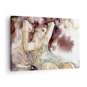 Quadro su tela - Stampe su Tela - Donna in stile acquerello artistico con sfondo marrone - 70x50cm - Di umore lilla - Decorazione murale moderna per soggiorno e camera da letto ARTTOR