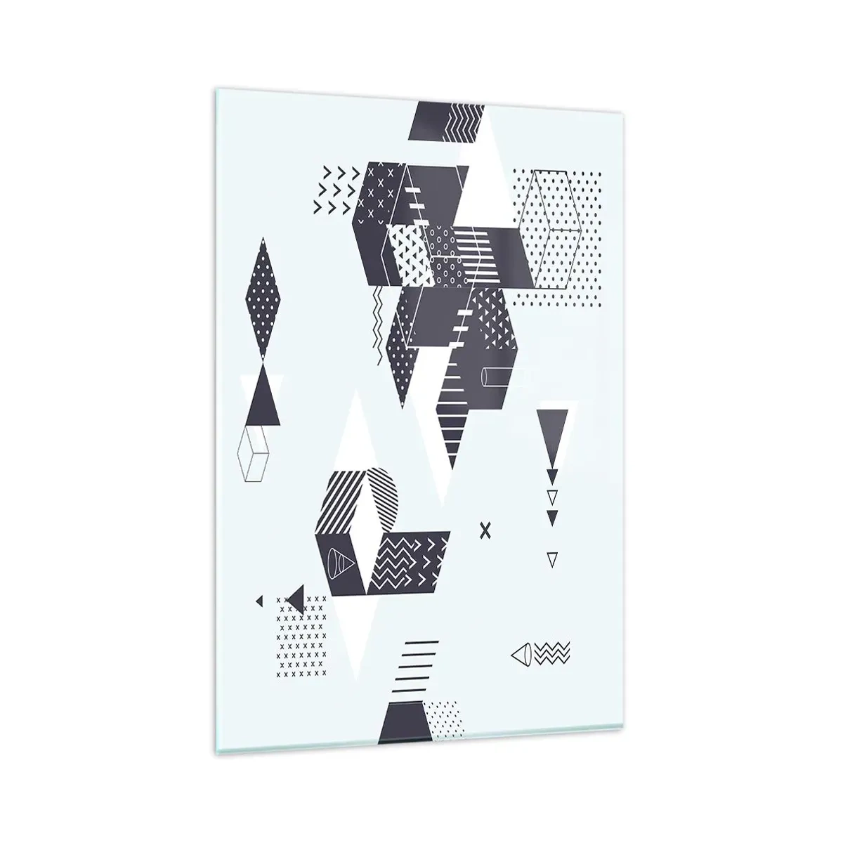 Quadro su vetro - Grafica geometrica moderna nei toni del bianco e del blu navy - 80x120cm - La matematica nell'anima - Decorazione murale moderna per soggiorno e camera da letto ARTTOR