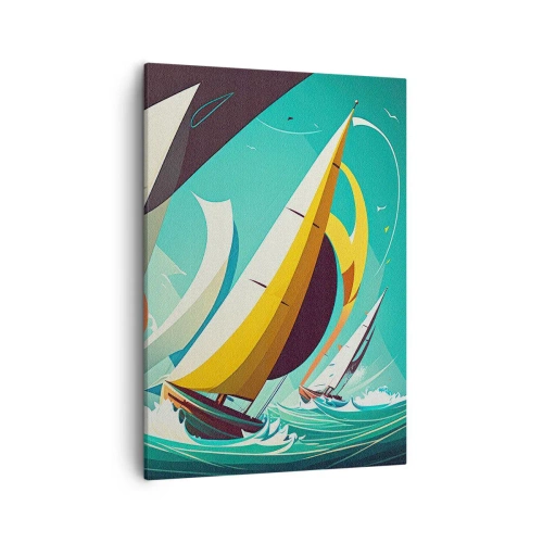 Quadro su tela - Stampe su Tela - Un'illustrazione dinamica di barche a vela in un mare in tempesta. - 50x70cm - Compagne degli elementi - Decorazione murale moderna per soggiorno e camera da letto ARTTOR