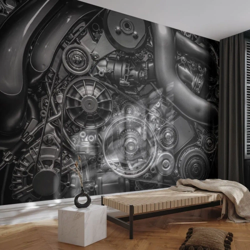 Fotomurale su misura Adesiva Deluxe Sticker - La poesia della meccanica - Motore, Meccanico, Metallo
