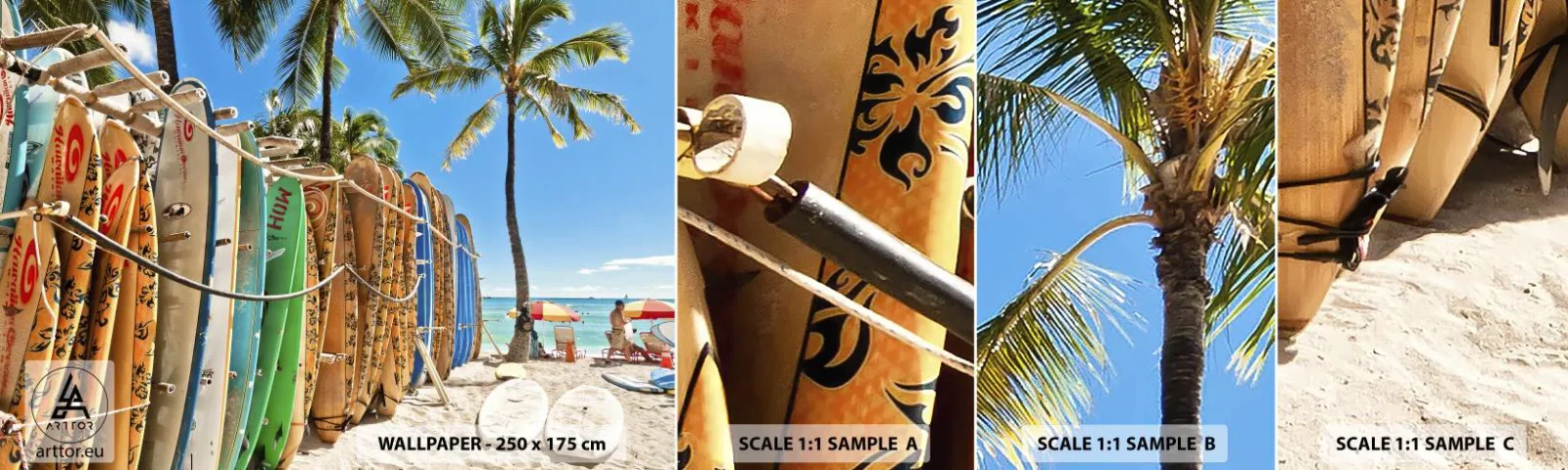 Campione Di Fotomurale Standard Eco - Divertimento sotto il sole - Paesaggio, Tavola da surf, Spiaggia - 100x30 cm