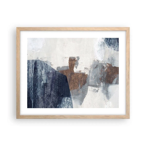 Poster in cornice rovere chiaro - Forme blu e marroni - 50x40 cm