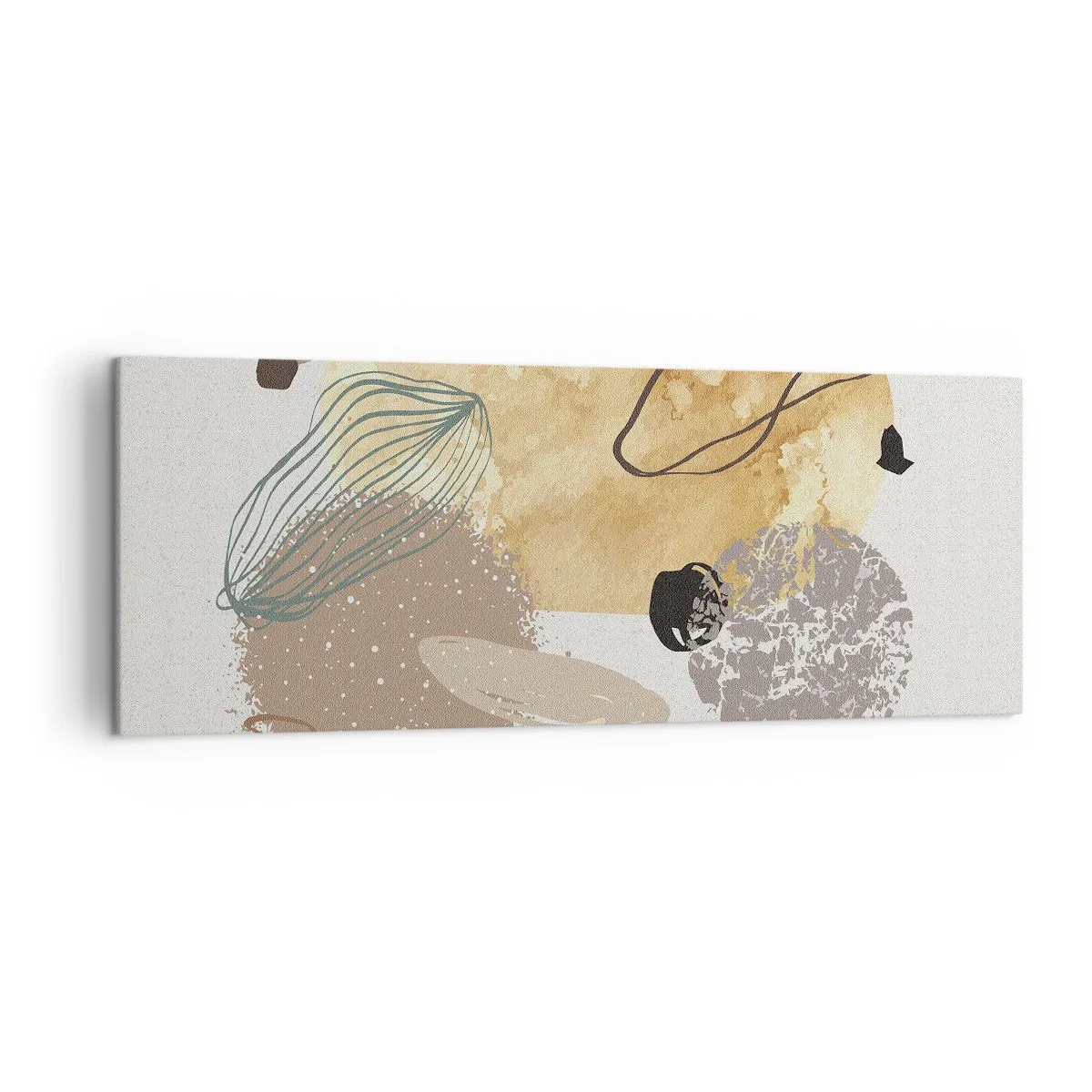 Quadro su tela - Stampe su Tela - Una composizione di forme astratte nei toni del beige e del giallo. - 140x50cm - Schizzologia applicata - Decorazione murale moderna per soggiorno e camera da letto ARTTOR