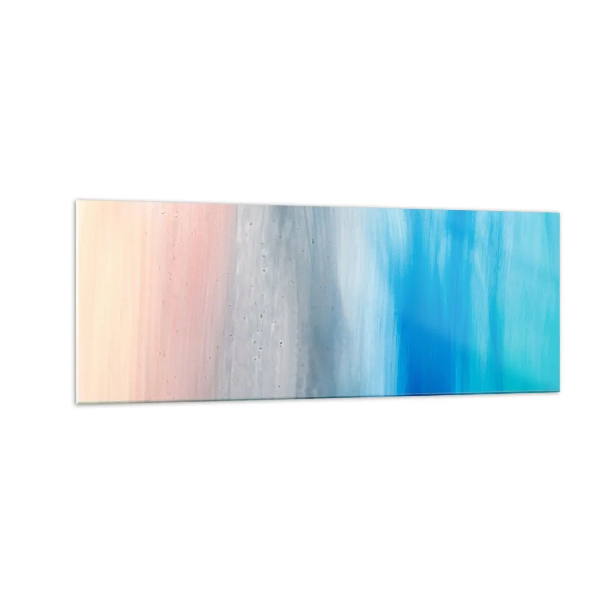 Quadro su vetro - Pennellate astratte nei toni del blu e del rosa - 140x50cm - Gli elementi: l'aria - Decorazione murale moderna per soggiorno e camera da letto ARTTOR