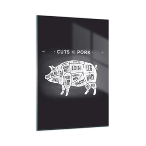 Quadro su vetro - Schema dei tagli di maiale su una lavagna - 50x70cm - Il sillabario del macellaio - Decorazione murale moderna per soggiorno e camera da letto ARTTOR