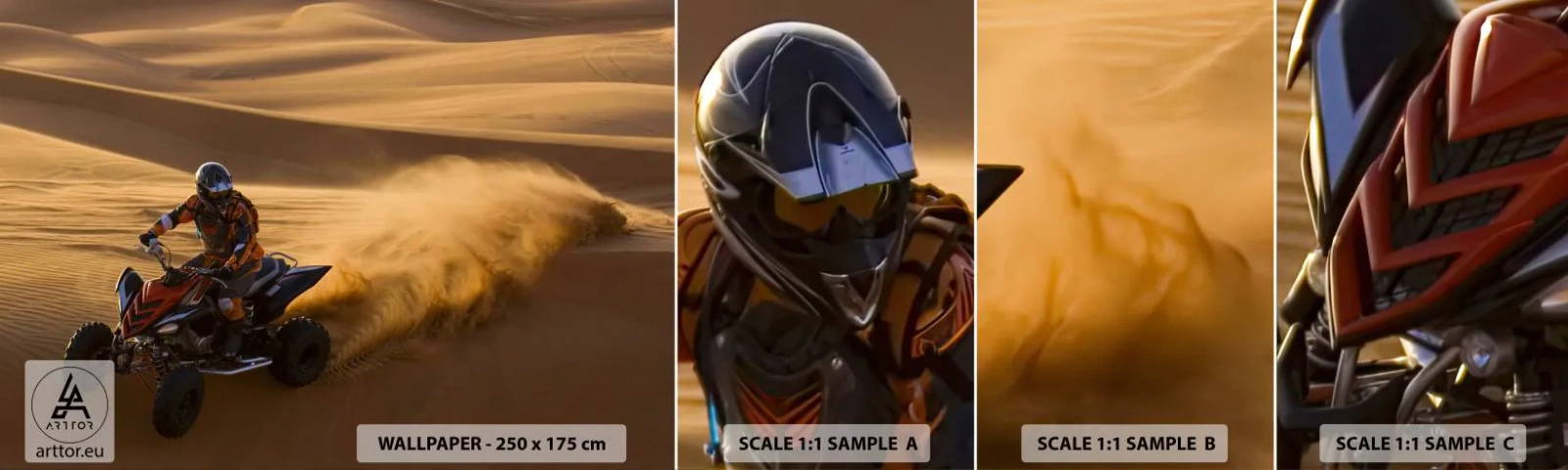 Campione Di Fotomurale Standard Eco - Sulle onde della sabbia - Quadruplo, Settore automobilistico, Deserto - 100x30 cm