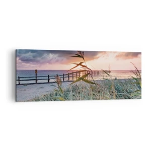 Quadro su tela - Stampe su Tela - Spiaggia al tramonto con erba in primo piano - 140x50cm - Non andrà via col vento - Decorazione murale moderna per soggiorno e camera da letto ARTTOR