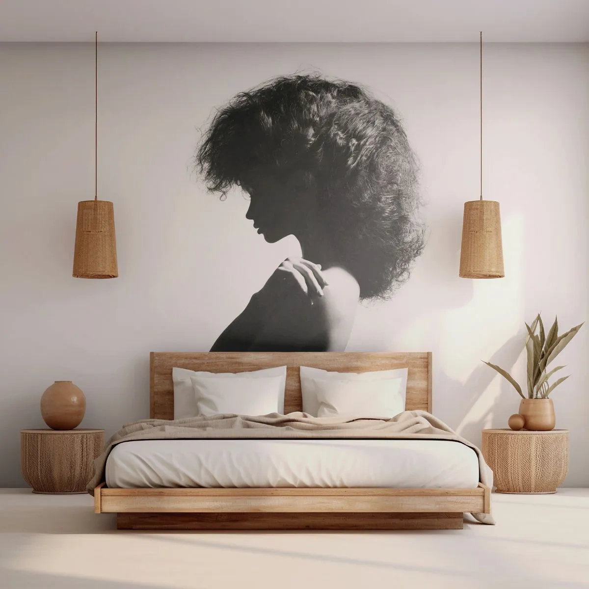 Fotomurali Premium Canvas - Una sottile silhouette di una donna in tonalità di bianco e nero su uno sfondo chiaro - 100x70cm - Come un fiore su un gambo snello - Decorazione murale moderna per soggiorno e camera da letto ARTTOR