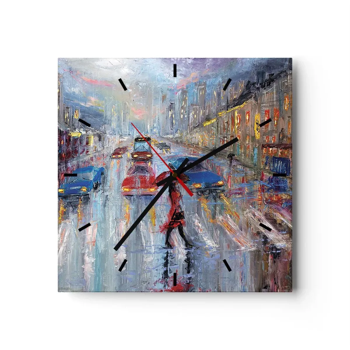 Orologio da parete - Orologio in Vetro - Pomeriggio di pioggia in città - 40x40 cm