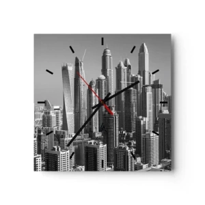 Orologio da parete - Orologio in Vetro - Panorama di grattacieli moderni in toni monocromatici - 30x30cm - La città sul deserto - Decorazione murale moderna per soggiorno e camera da letto ARTTOR