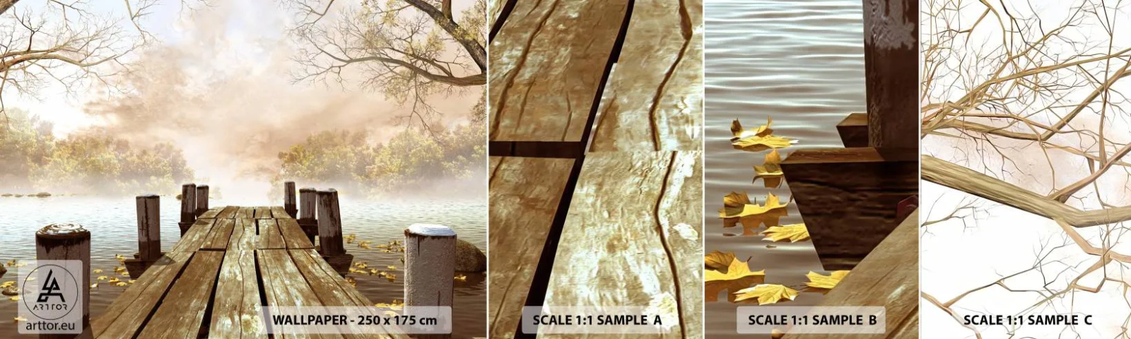 Campione Di Fotomurale Standard Eco - La mite melanconia autunnale - Paesaggio, Lago, Ponte di Legno - 100x30 cm