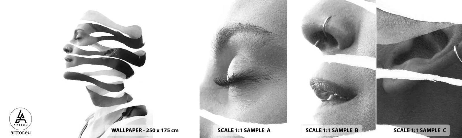 Campione di Fotomurale Adesivo Deluxe Sticker - Ritratto surrealista - Astrazione, Pezzo, Donna - 100x30 cm