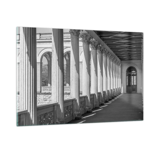 Quadro su vetro - Un colonnato bianco e nero con un gioco ritmico di luci e ombre - 120x80cm - Portico soleggiato - Decorazione murale moderna per soggiorno e camera da letto ARTTOR