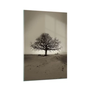 Quadro su vetro - Un albero solitario in un campo color seppia - 70x100cm - Da qui all'eternità - Decorazione murale moderna per soggiorno e camera da letto ARTTOR