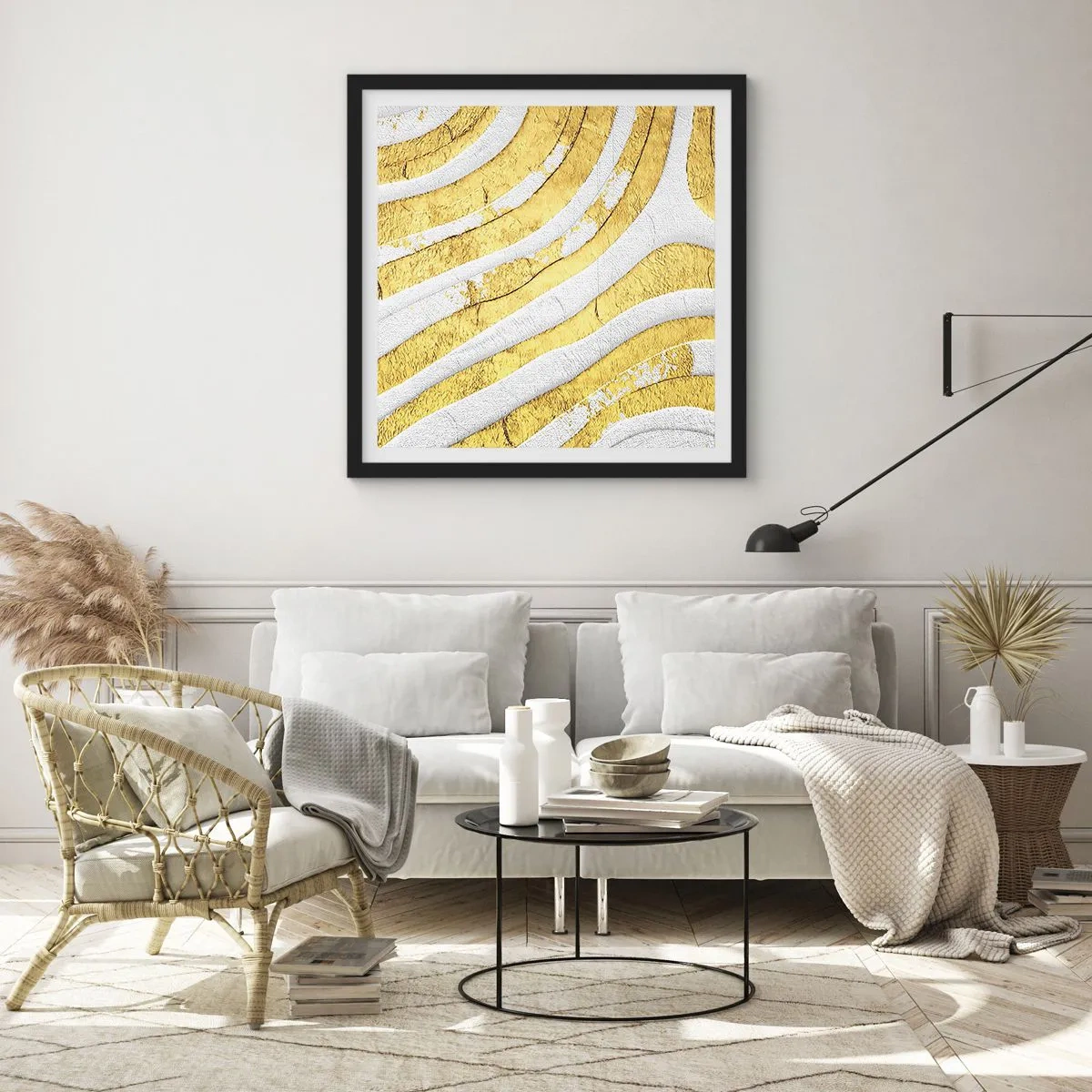Poster in cornice nera - Composizione in bianco e oro - 60x60 cm