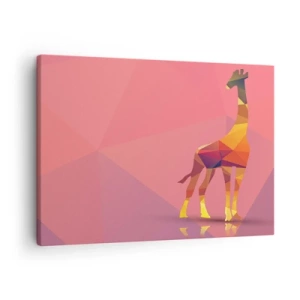 Quadro su tela - Stampe su Tela - Silhouette geometrica di giraffa in tonalità pastello di rosa e giallo - 70x50cm - Nei colori della savana - Decorazione murale moderna per soggiorno e camera da letto ARTTOR