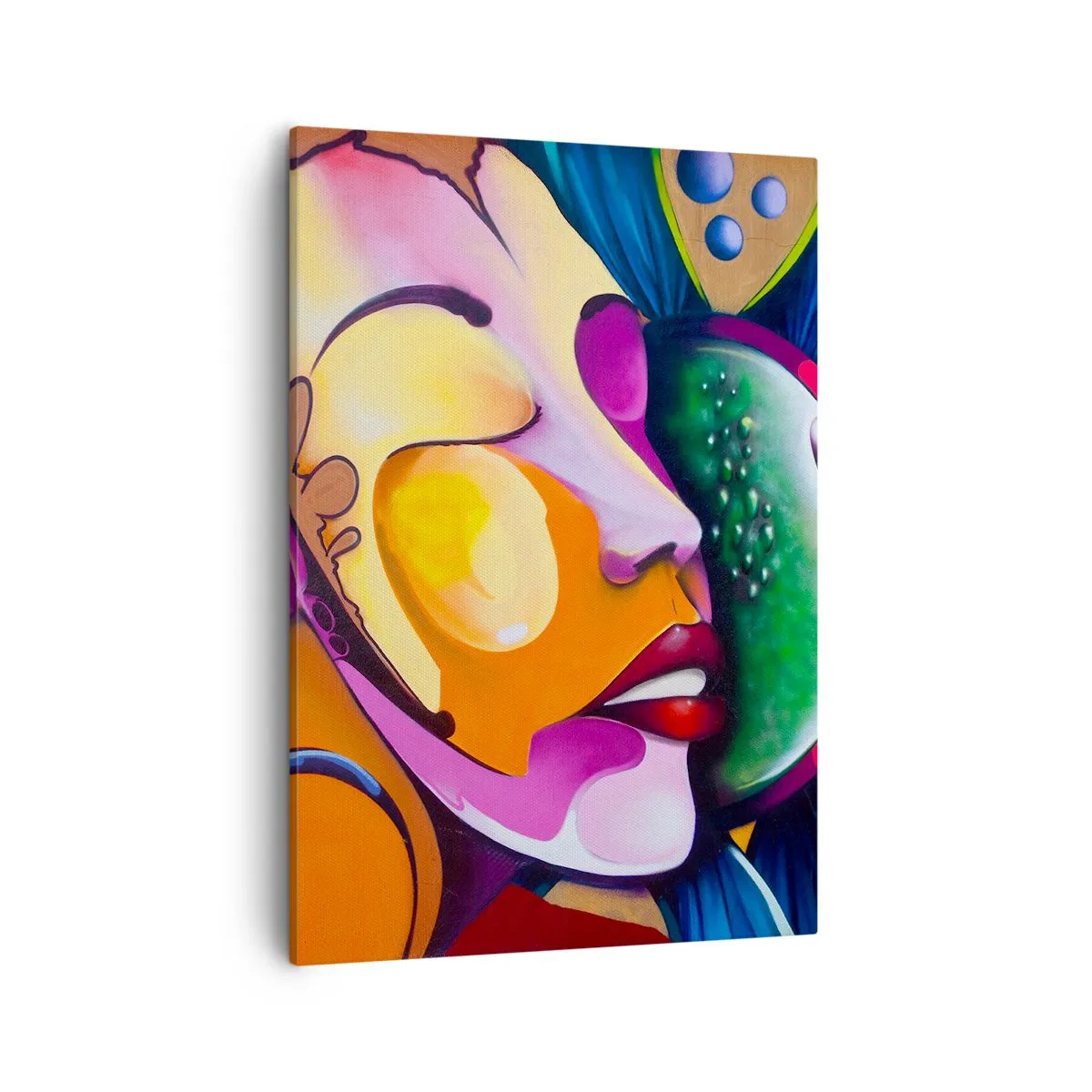 Quadro su tela - Stampe su Tela - Un'astrazione colorata con un motivo facciale in una composizione dinamica - 50x70cm - Toccare con il colore - Decorazione murale moderna per soggiorno e camera da letto ARTTOR