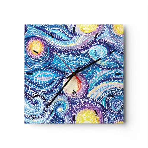 Orologio da parete - Orologio in Vetro - Un'interpretazione artistica del cielo stellato nello stile di Van Gogh - 30x30cm - Dal quadro di Van Gogh - Decorazione murale moderna per soggiorno e camera da letto ARTTOR