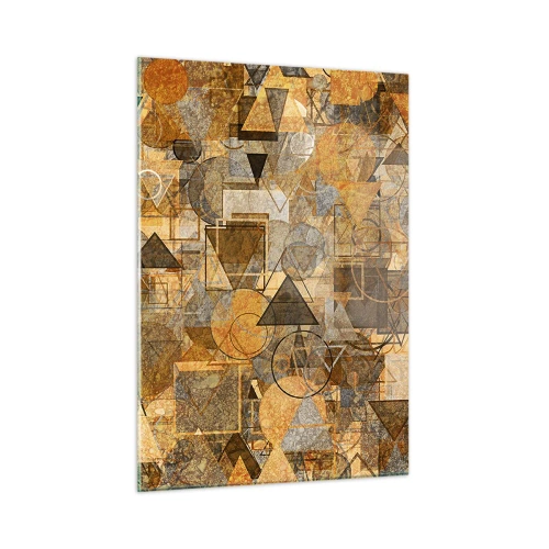 Quadro su vetro - Composizione geometrica astratta in toni caldi - 50x70cm - Il mondo compreso nella forma - Decorazione murale moderna per soggiorno e camera da letto ARTTOR