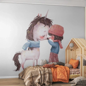 Fotomurali Autoadesivo Deluxe Sticker - Racconto d'inverno - Per bambini, Unicorno, Ragazza - 150x105 cm