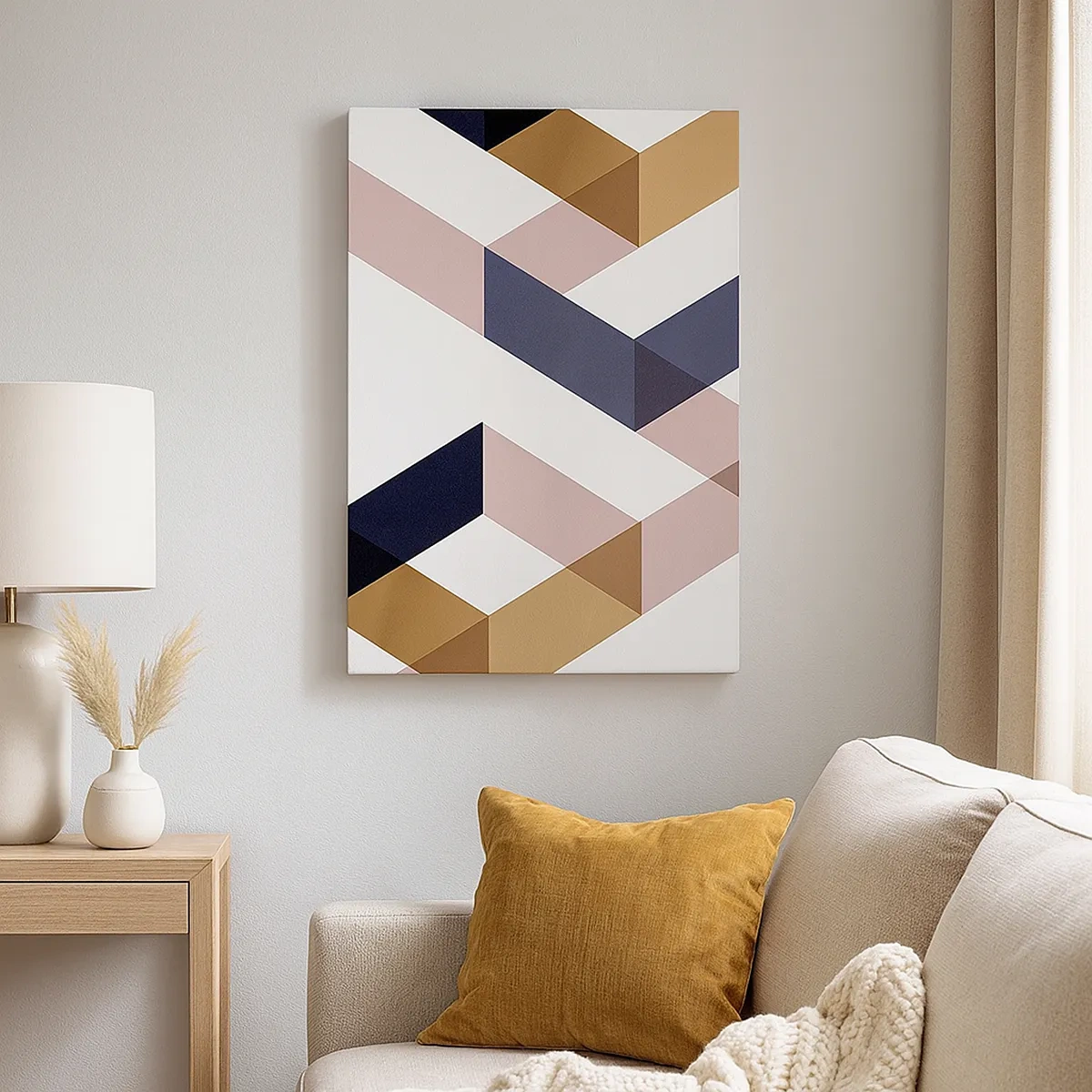 Quadro su tela - Stampe su Tela - Motivi geometrici nei toni dell'oro e del blu navy - 50x70cm - Piani e angoli - Decorazione murale moderna per soggiorno e camera da letto ARTTOR