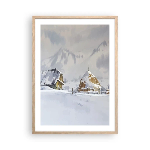 Poster in cornice rovere chiaro - Nella valle innevata - 50x70 cm