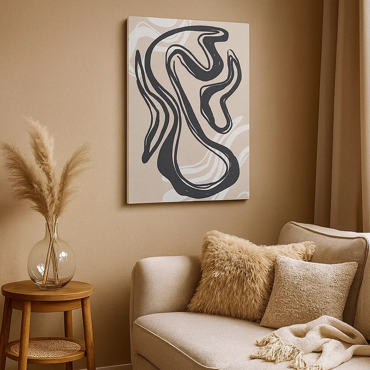 Quadro su tela - Stampe su Tela - Linee astratte in tonalità scure su uno sfondo beige - 50x70cm - Espressione moltiplicata - Decorazione murale moderna per soggiorno e camera da letto ARTTOR