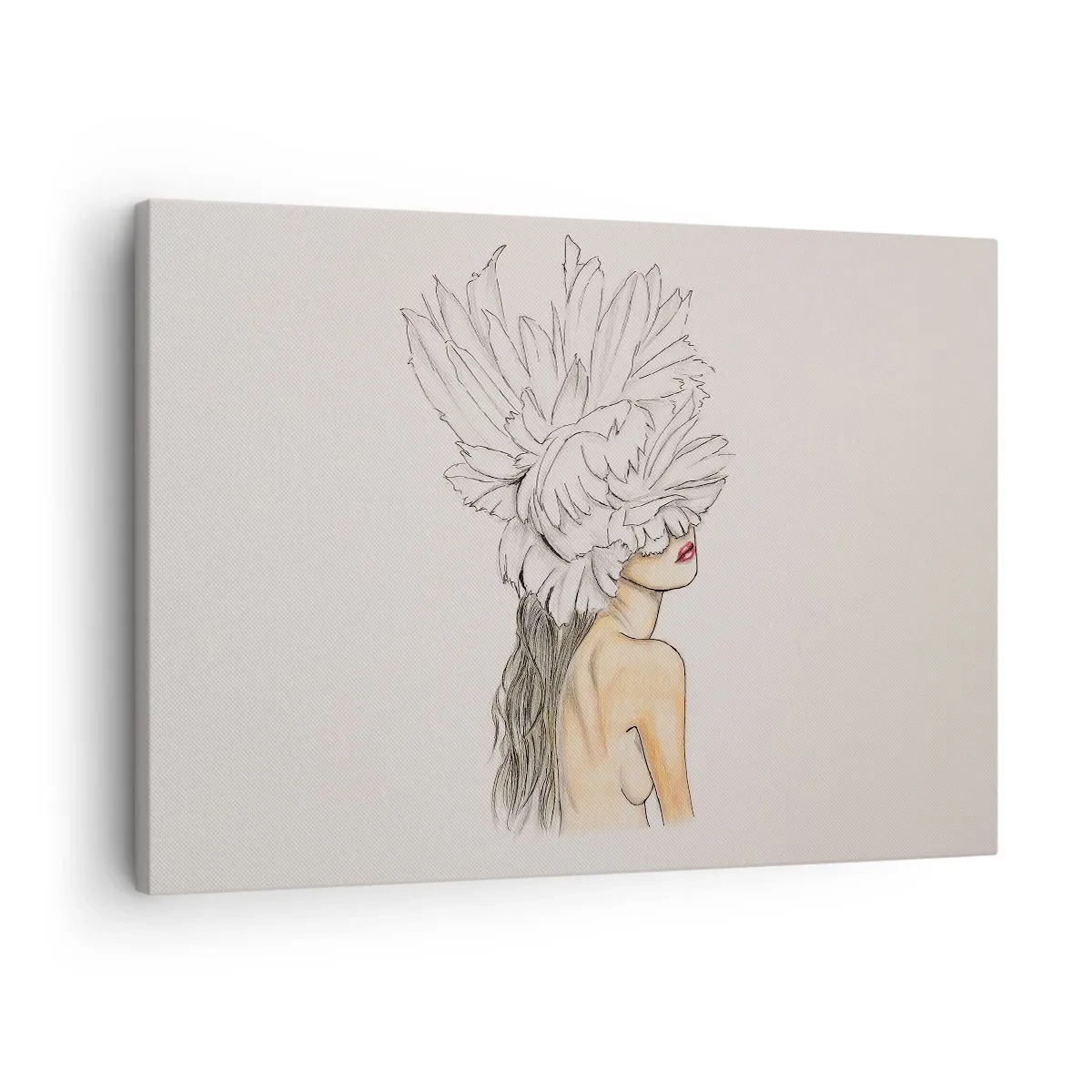 Quadro su tela - Stampe su Tela - Ritratto di donna con decorazione di piume in stile artistico - 70x50cm - Bellezza coronata - Decorazione murale moderna per soggiorno e camera da letto ARTTOR