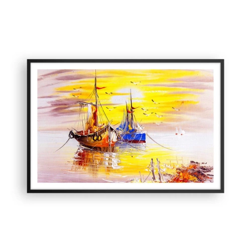 Poster in cornice nera - Meritato riposo nel porto - 91x61 cm