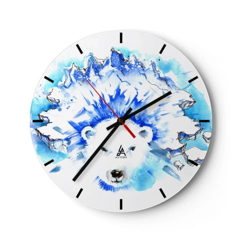 Orologio da parete - Orologio in Vetro - Un orso bianco con una corona di ghiaccio nei toni del blu e del bianco - 30x30cm - Il re dell'Artide con la corona di ghiaccio - Decorazione murale moderna per soggiorno, cucina e camera da letto ARTTOR