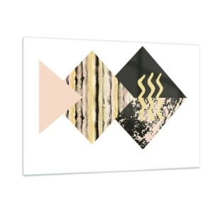 Quadro su vetro - Composizione geometrica astratta con triangoli e texture - 120x80cm - Non è così facile - Decorazione murale moderna per soggiorno e camera da letto ARTTOR