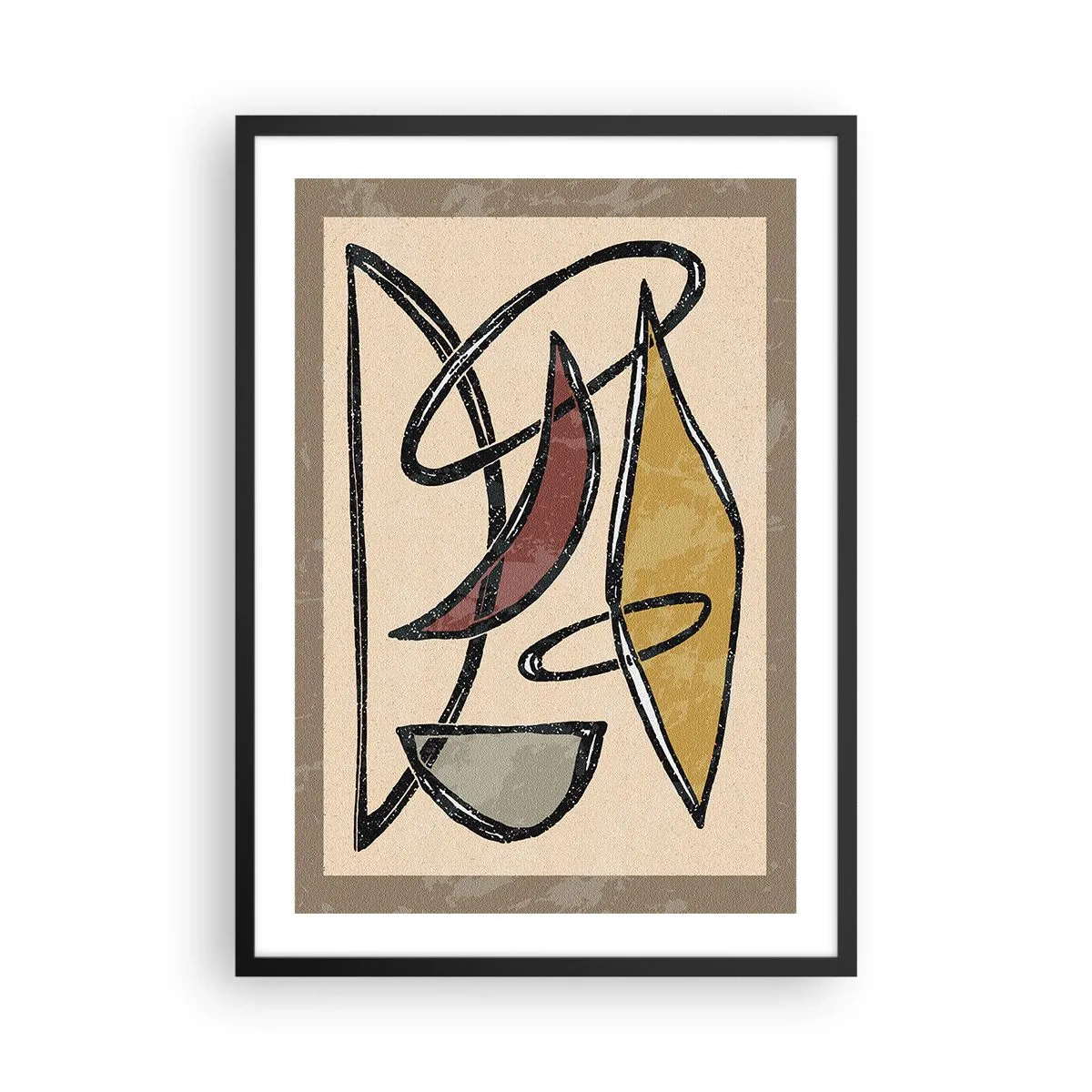 Poster in cornice nera - Composizione geometrica astratta nei toni del beige e del nero - 50x70cm - Composizione: archi e ovali - Decorazione murale moderna per soggiorno e camera da letto ARTTOR