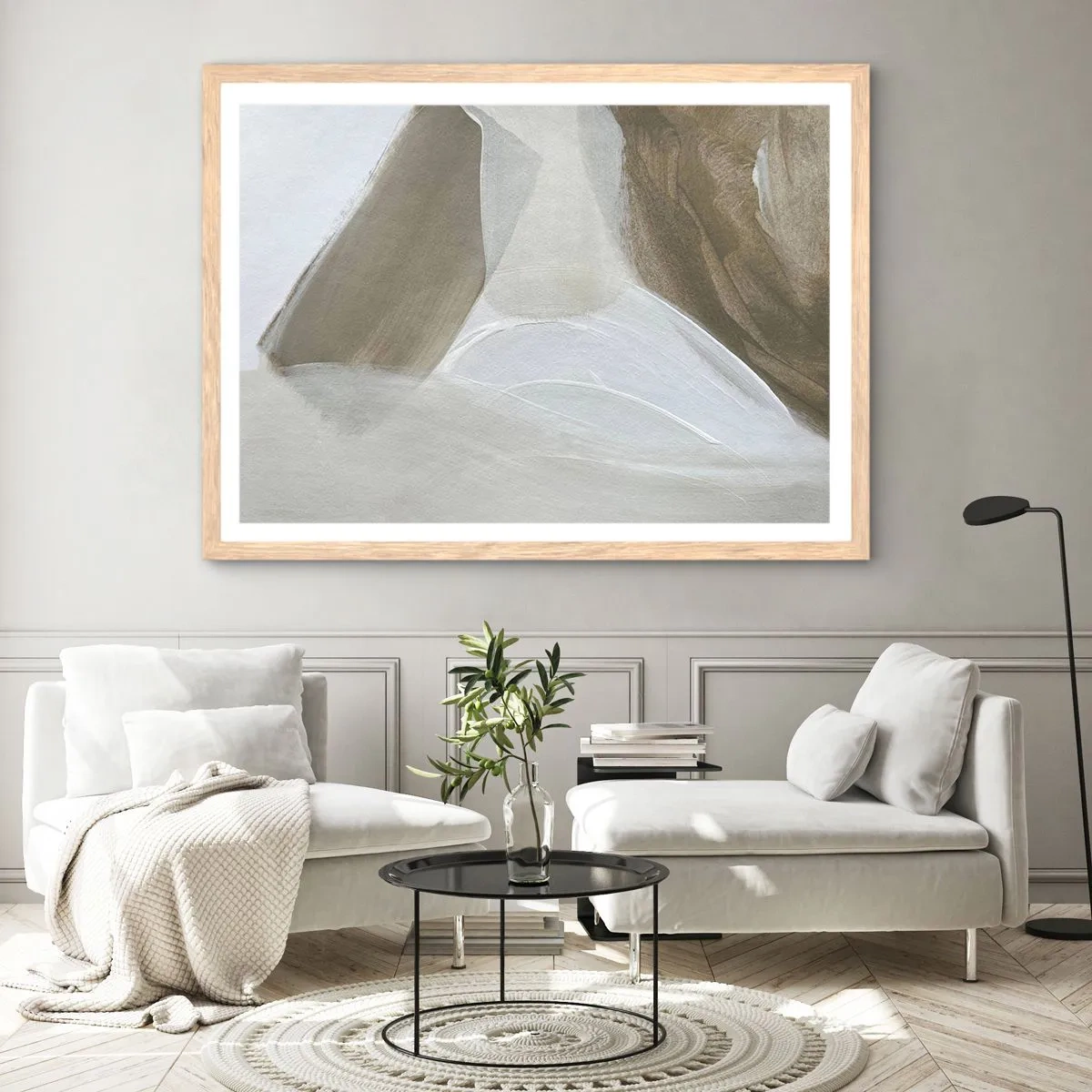 Poster in cornice rovere chiaro - Onda di bianco - 70x50 cm