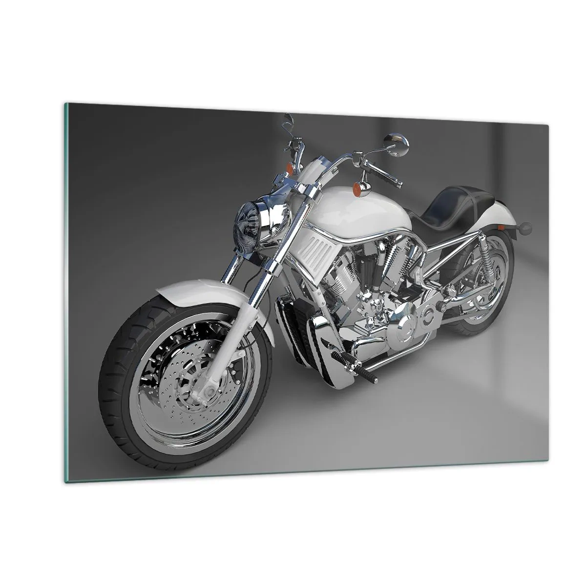 Quadro su vetro - Una motocicletta elegante su sfondo grigio con un tocco moderno - 120x80cm - Viene voglia di inginocchiarsi - Decorazione murale moderna per soggiorno e camera da letto ARTTOR