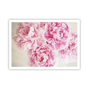 Poster - Un bouquet di peonie rosa su uno sfondo chiaro - 100x70cm - Nel fasto rosa - Decorazione murale moderna per soggiorno e camera da letto ARTTOR