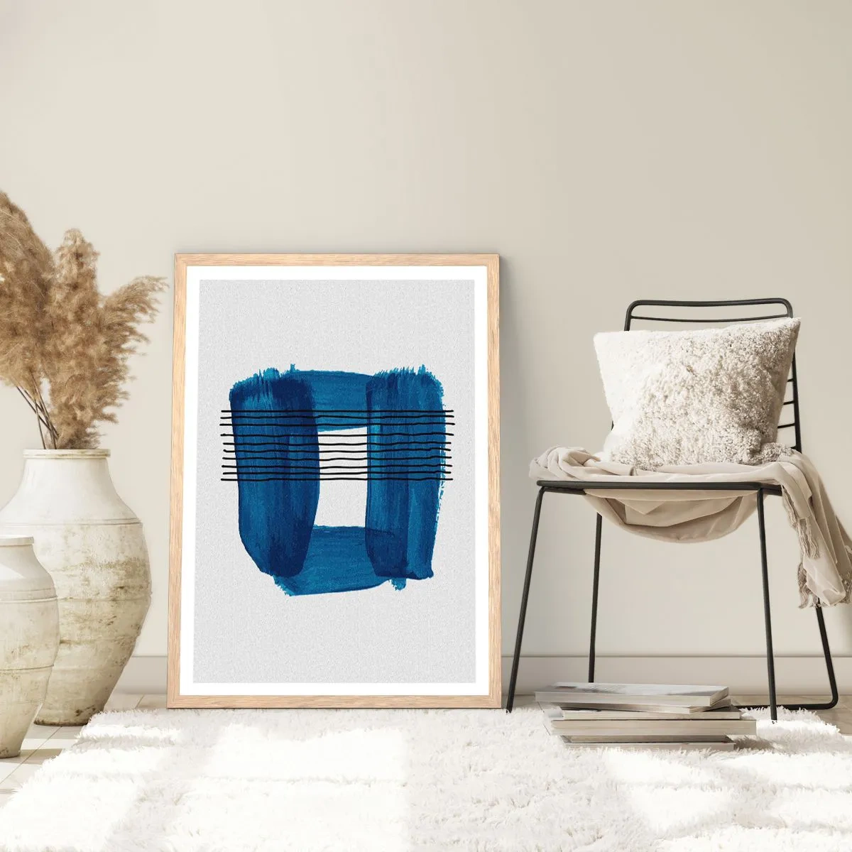 Poster in cornice rovere chiaro - Composizione blu e nera - 70x100 cm