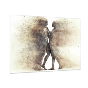 Quadro su vetro - Silhouette astratte di due figure in stile polveroso - 100x70cm - Nati dalla polvere, per amare - Decorazione murale moderna per soggiorno e camera da letto ARTTOR