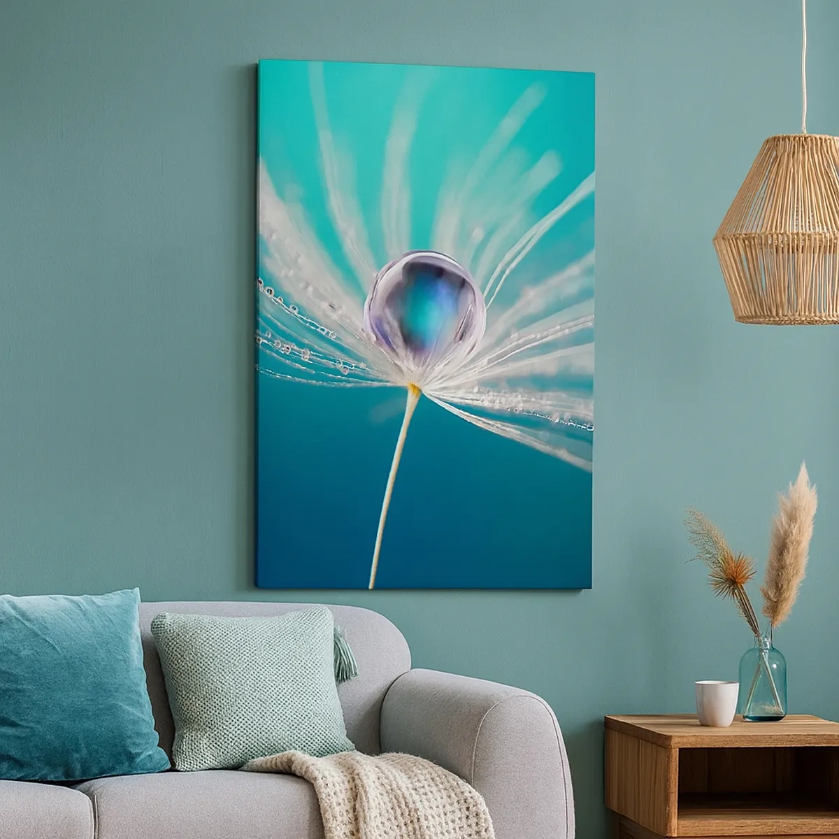 Quadro su tela - Stampe su Tela - Macro di una goccia d'acqua su un delicato seme di tarassaco - 50x70cm - Attimo mistico - Decorazione murale moderna per soggiorno e camera da letto ARTTOR