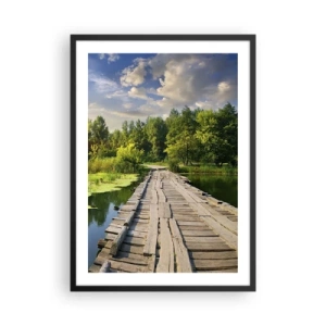 Poster in cornice nera - Un ponte di legno sopra un fiume circondato dal verde - 50x70cm - Estate, estate ovunque - Decorazione murale moderna per soggiorno e camera da letto ARTTOR